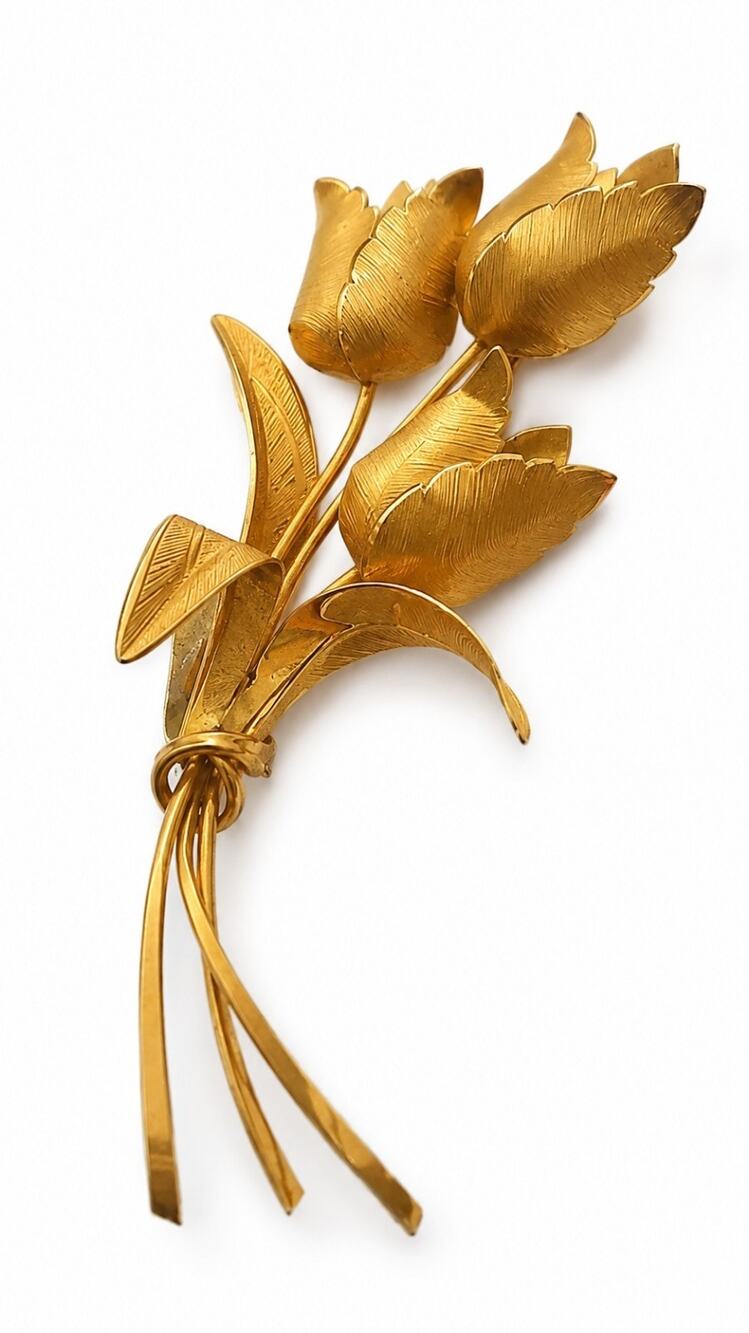Vintage Binder Bros 12K GF Tulip Bouquet Brooch Pin Signed BB NY 1940s